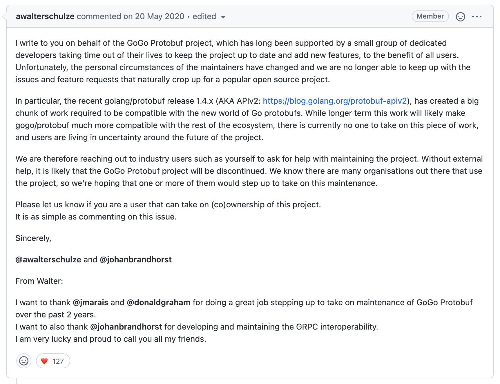 由开源项目 gogo-protobuf 寻找新组织接手引发的思考 由开源项目 gogo-protobuf 寻找新组织接手引发的思考